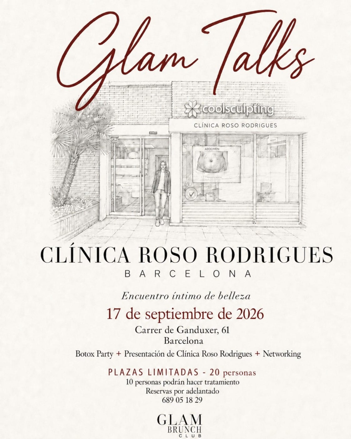Cartel de GLAM Talks en Clínica Roso Rodrigues